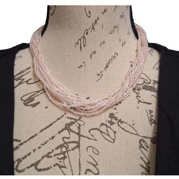 Unbranded Jewelry - Blush Pink Seed Bead Multi-Strand Statement‎ Necklace Balletcore Coquette Boho